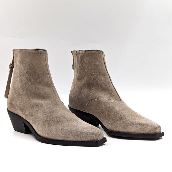 AllSaints Women Lenora Western Cowboy Grey Suede Zip Boots sz 7US EUR 37 - Picture 1 of 11